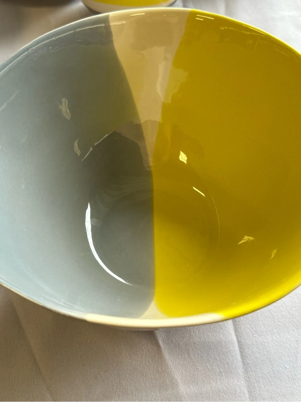 Crate&Barrel Myro Two-Tone Ceramic Serving Bowl in Yellow and Gray 10.5 x 4.5